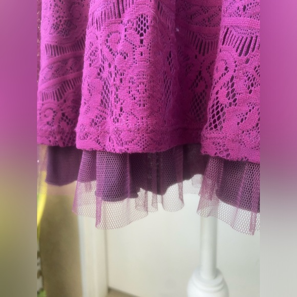 y2k free people magenta mesh & lace fit & flare long sleeve dress sz. xs - Picture 5 of 16